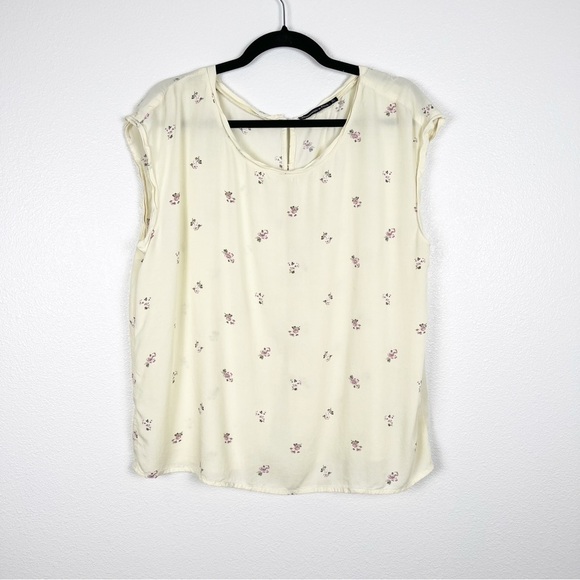 Abercrombie & Fitch Floral Short Sleeve Button Back Blouse Yellow Sz XL - Picture 1 of 6